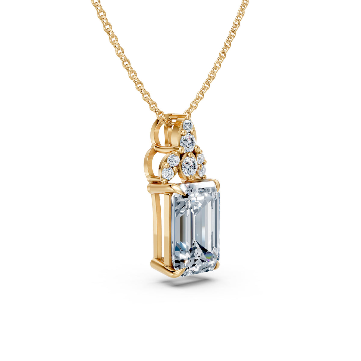 Sunburst Round and Emerald Diamond Medallion Pendant