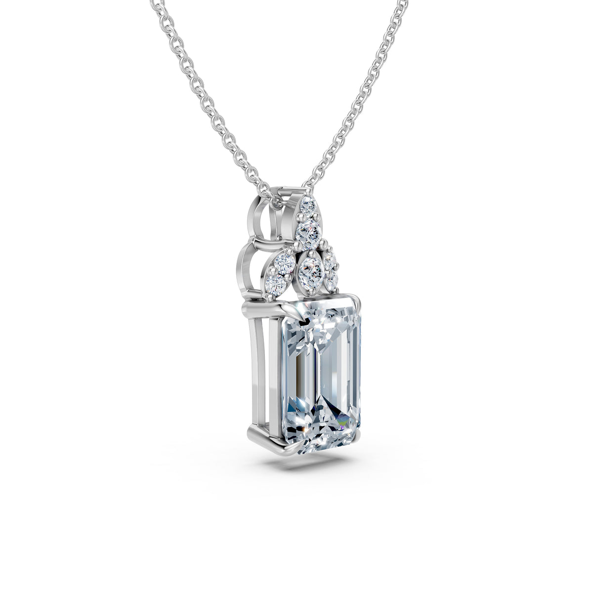 Sunburst Round and Emerald Diamond Medallion Pendant