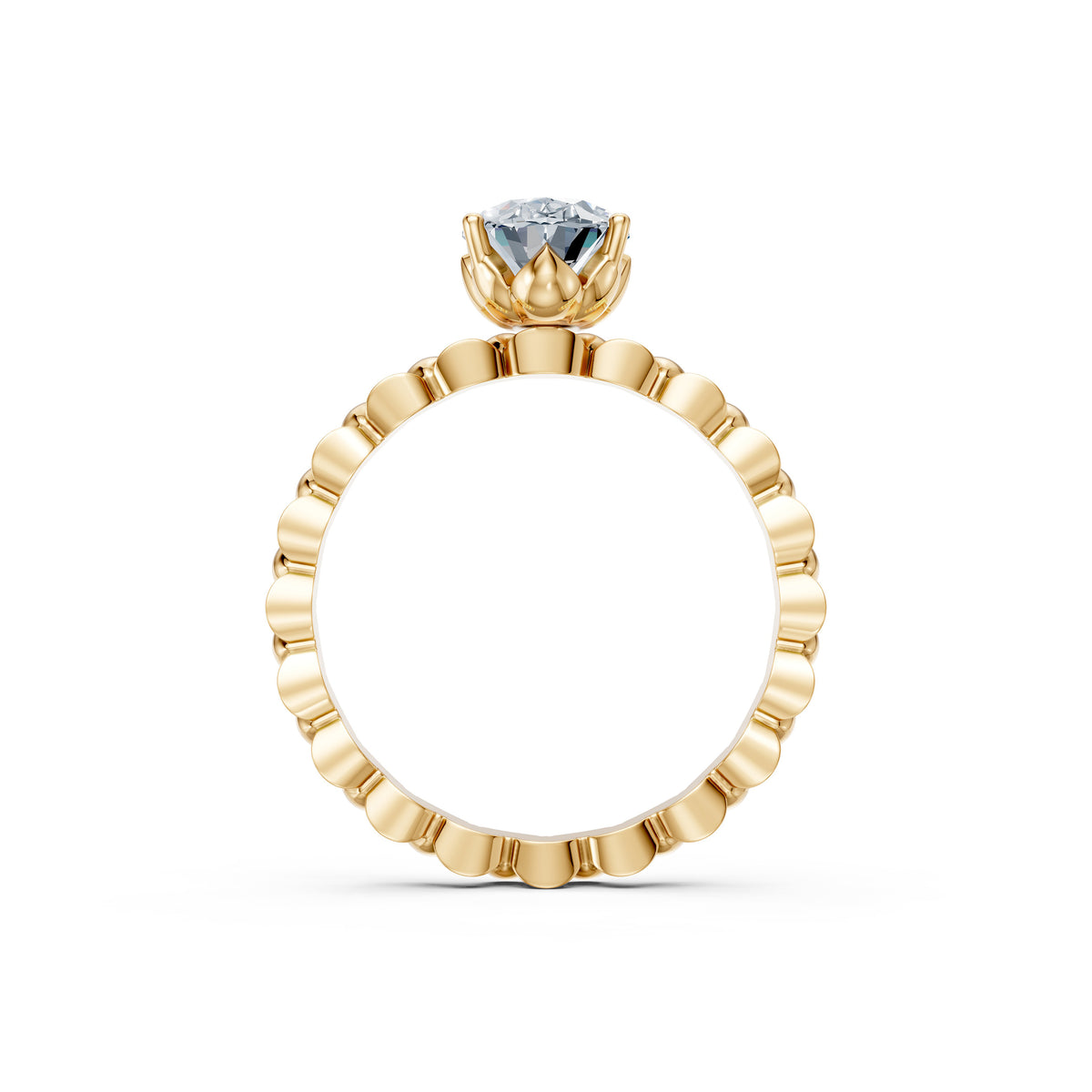 Oval Solitaire Scallop Band Ring