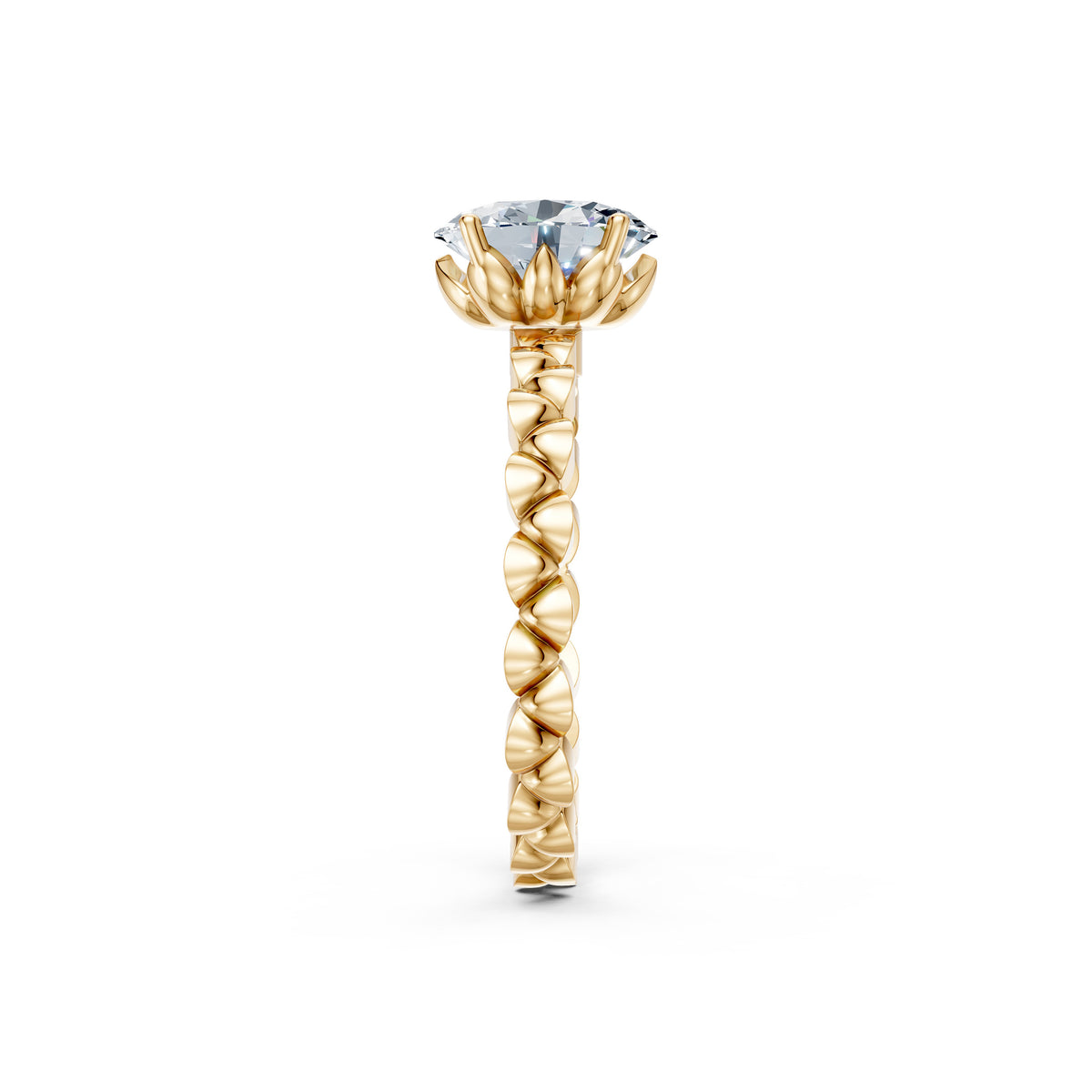 Oval Solitaire Scallop Band Ring