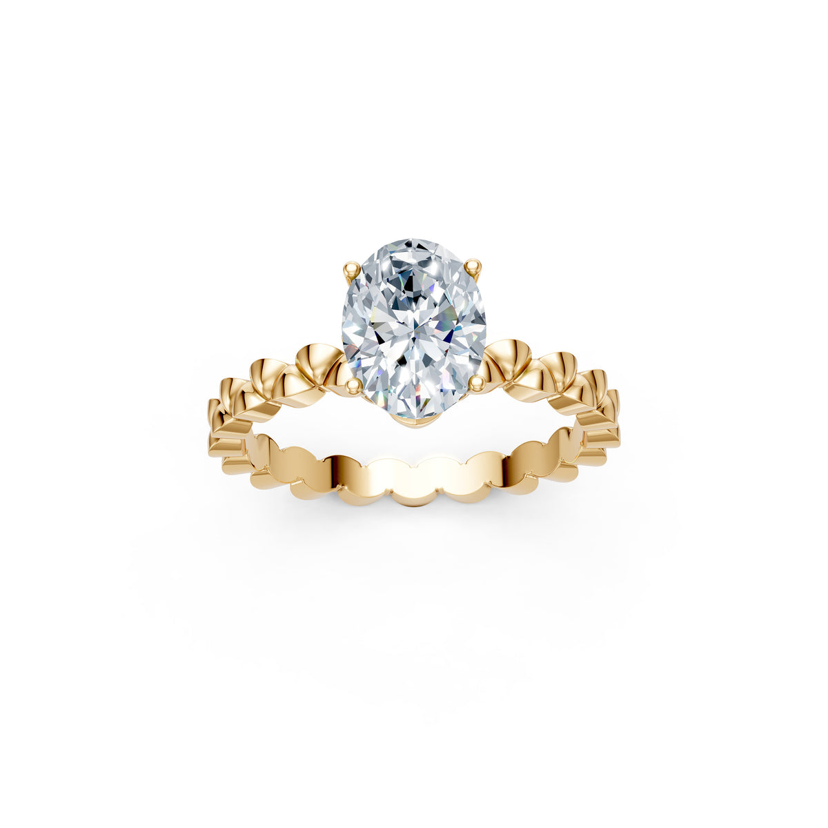 Oval Solitaire Scallop Band Ring