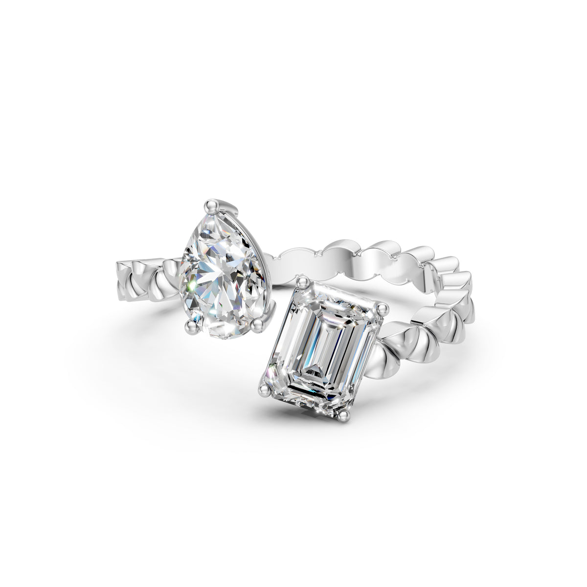 Pear and Emerald Duo Diamond Ring