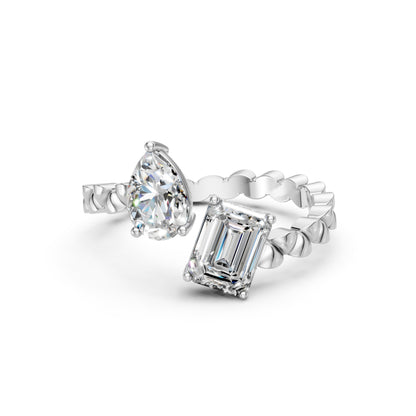 Pear and Emerald Duo Diamond Ring