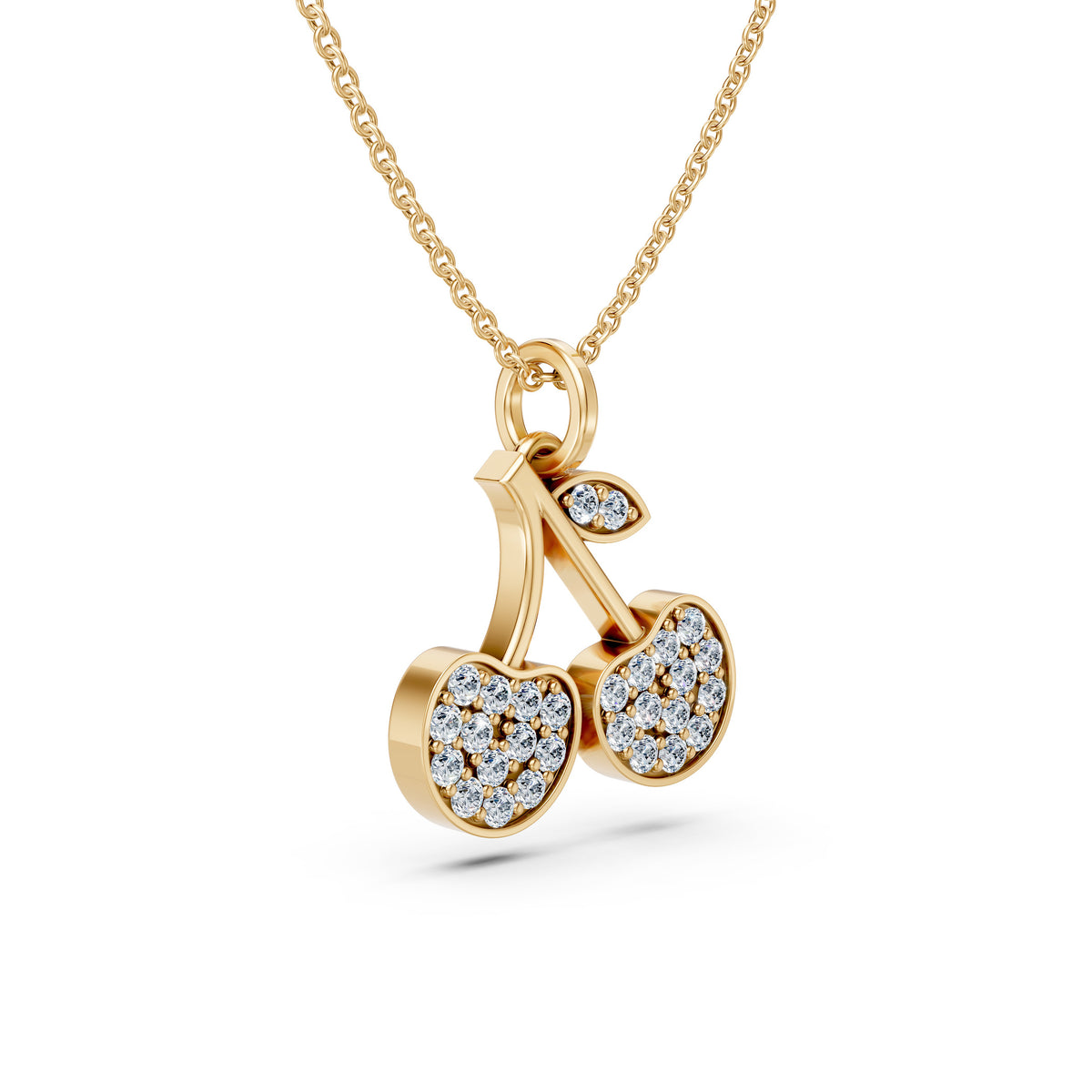 Pave Set Diamond Cherry Charm Pendant