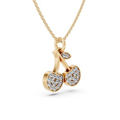 Pave Set Diamond Cherry Charm Pendant