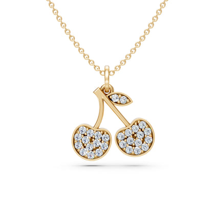 Pave Set Diamond Cherry Charm Pendant