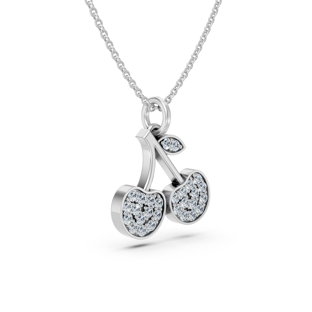 Pave Set Diamond Cherry Charm Pendant